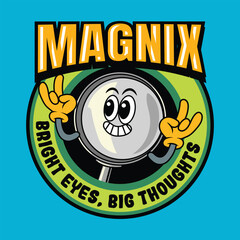 Cute magnifying glass back to school in retro cartoon character illustration