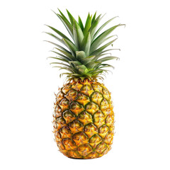 Obraz premium Single ripe pineapple, bright yellow-gold skin, vibrant green crown