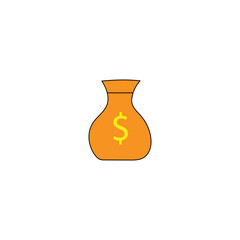 Orange money bag with yellow dollar sign currency finance