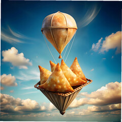 samosa flying like a hot air balloon fun food f
