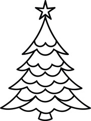 Simple christmas tree line art vector illustration