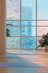 Fototapeta premium Light-filled yoga studio with large windows
