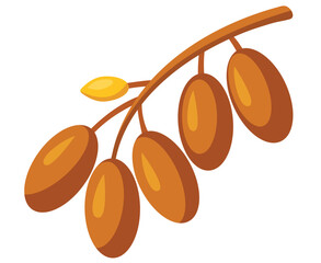 illustration of a Branch of Dates with One Yellow Bud on a White Background