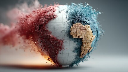 Globe showing tariffs and sanctions trade, world commerce conflict, international economy, business dispute art