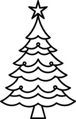 Simple christmas tree line art vector illustration
