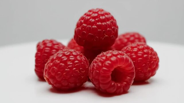 Raspberry fruit closeup. Closeup of raspberries for healthy and organic food promotions. Ripe berry fruit presentation on white background