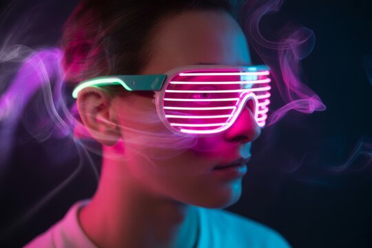 Futuristic neon shutter glasses person light