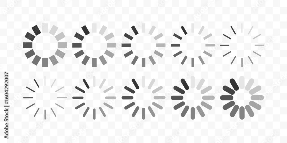 Poster circle loading bar icons collection. load process symbol set isolated on transparent background. upl