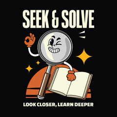 Cute magnifying glass back to school in retro cartoon character illustration