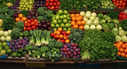 Vibrant Market Produce A Colorful Display of Fresh Fruits and Vegetables