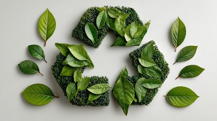 Green recycling icon with leaves, eco-friendly symbol, sustainability concept, environmental care, natural growth art