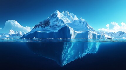 Towering icebergs floating a deep blue polar sea no human no labelling no logo