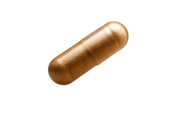 A single brown capsule pill isolated on a transparent background