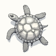 Fototapeta premium Detailed illustration of a turtle, viewed from above, showcasing its shell's intricate pattern and limb details.