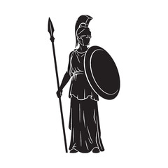 Owl-eyed Athena black vector graphic, reflecting her keen observation and intellect – Athena silhouette – Athena Vector – Silhouette of Athena – Greek goddess silhouette

