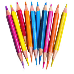 Close-up of colorful pencils arranged in a cluster