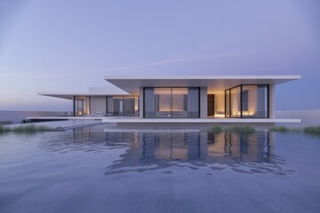 Modern White Residence With Reflecting Pool architecture