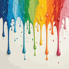 Abstract painting featuring a horizontal arrangement of various colors of paint.  The paint is in a dripping and splashing motion, creating dynamic, flowing shapes and patterns.  A wide range of color