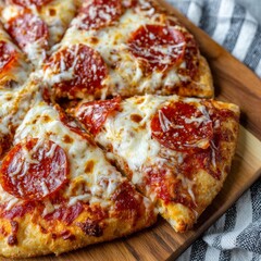 Mouthwatering Pepperoni Pizza with Crispy Golden Crust and Melting Cheese, Perfectly Baked Delight