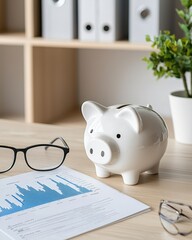 Finance, Savings, and Investment Strategy with Piggy Bank on Office Desk investment bank office desk