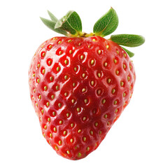 Single, vibrant red strawberry with green leaves (15)