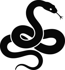 Coiled snake with forked tongue black and white silhouette