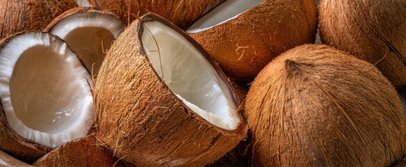The fresh coconuts showcasing their unique textures and inner layers