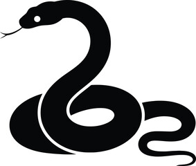 Fototapeta premium Coiled Snake with Tongue Out on Black Background silhouette