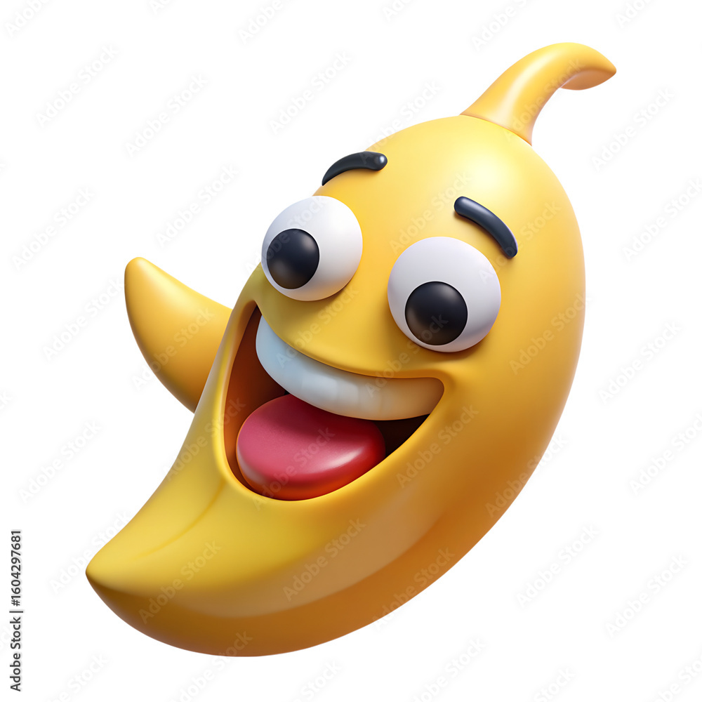 Fototapete a cheerful yellow banana with a smiling face in a 3d rendering isolated on transparent background