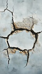 Detailed Abstract of Concrete Crack Destruction with Damage in Rough Grey Wall Texture Background
