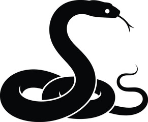 Obraz premium Coiled Snake with Tongue Out Silhouette on Black Background
