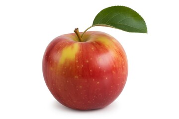 Red apple with green leaf fruit