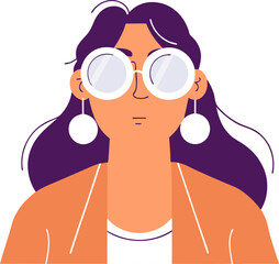 Fashion illustration woman with big glasses and earrings vector flat