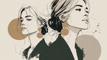 Line art woman portrait design, minimal artistic female face, creative fashion illustration, modern graphic style
