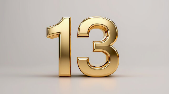 3D gold number 13 design on the white background
