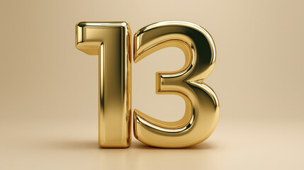 Obraz premium Golden metallic number 13 displayed in 3D