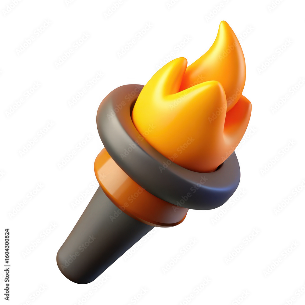 Poster 3d stylized torch with flame isolated on transparent background