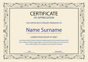 certificate design template vector, certificate design vector, floral border design