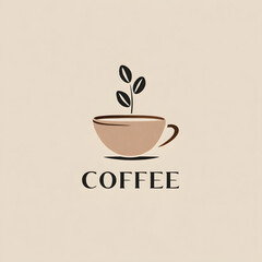 Minimal coffee cup illustration with coffee bean sprout design above and the word "COFFEE" below, symbolizing freshness and simplicity.
