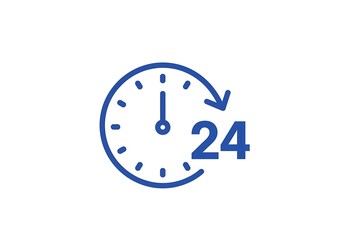 A clean, minimal flat design icon representing 24-hour service
