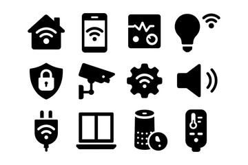 Smart home technology icons set: devices and connectivity symbols