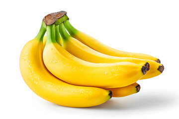 Fresh, vibrant yellow bananas with water droplets glisten, perfect for healthy eating and tropical themes.