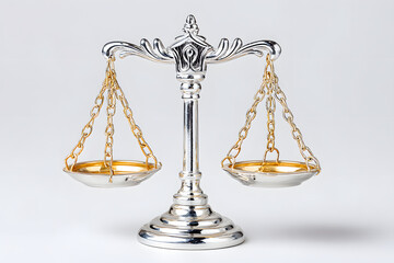 Elegant silver and gold balance scales symbolize justice, fairness, and legal judgment