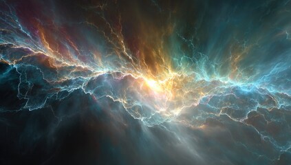 Abstract cosmic clouds explode with vibrant light
