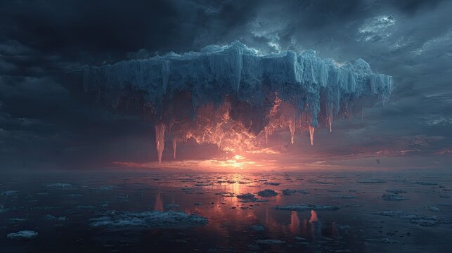 Melting ice global warming scene, climate change concept, environmental issue design, polar crisis symbol, nature art