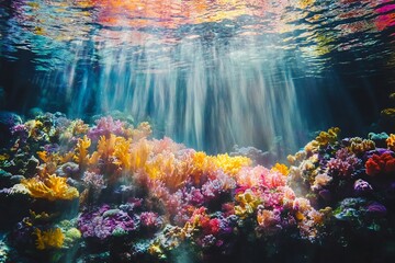 Vibrant coral reef scene colorful underwater landscapes no human no labelling no logo