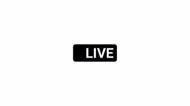 Animation of live button with transparent background, 4k simple live streaming icon animation, live streaming and broadcasting with alpha channel.  