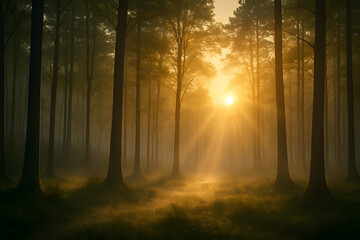 Naklejka premium misty morning in the forest