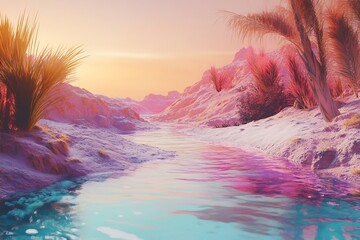 Vibrant oasis the heart of an endless desert no human no labelling no logo