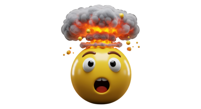 Shocked emoji with exploding head and mushroom cloud of smoke